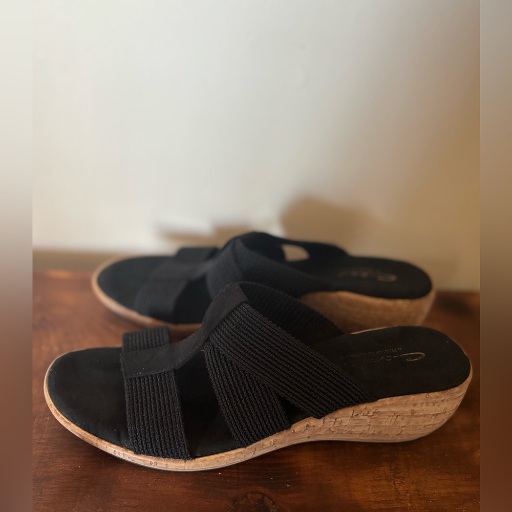 Contessa Italian Shoemakers Black Woven Wedge Sandals 8.5 - Picture 8 of 13